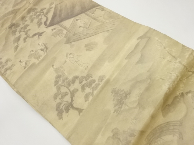 リサイクル　手描き時代人物に洛中風景模様名古屋帯